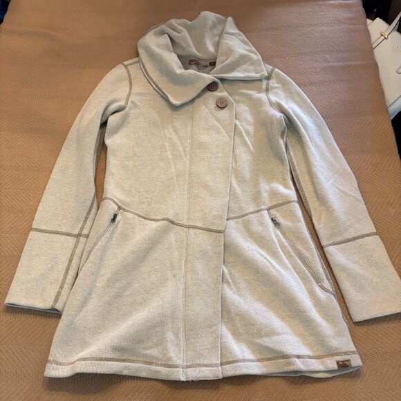 Prana Coat Womens Small Beige Wool Blend Pockets Long Sleeve Collared Front Zip - Picture 2 of 9